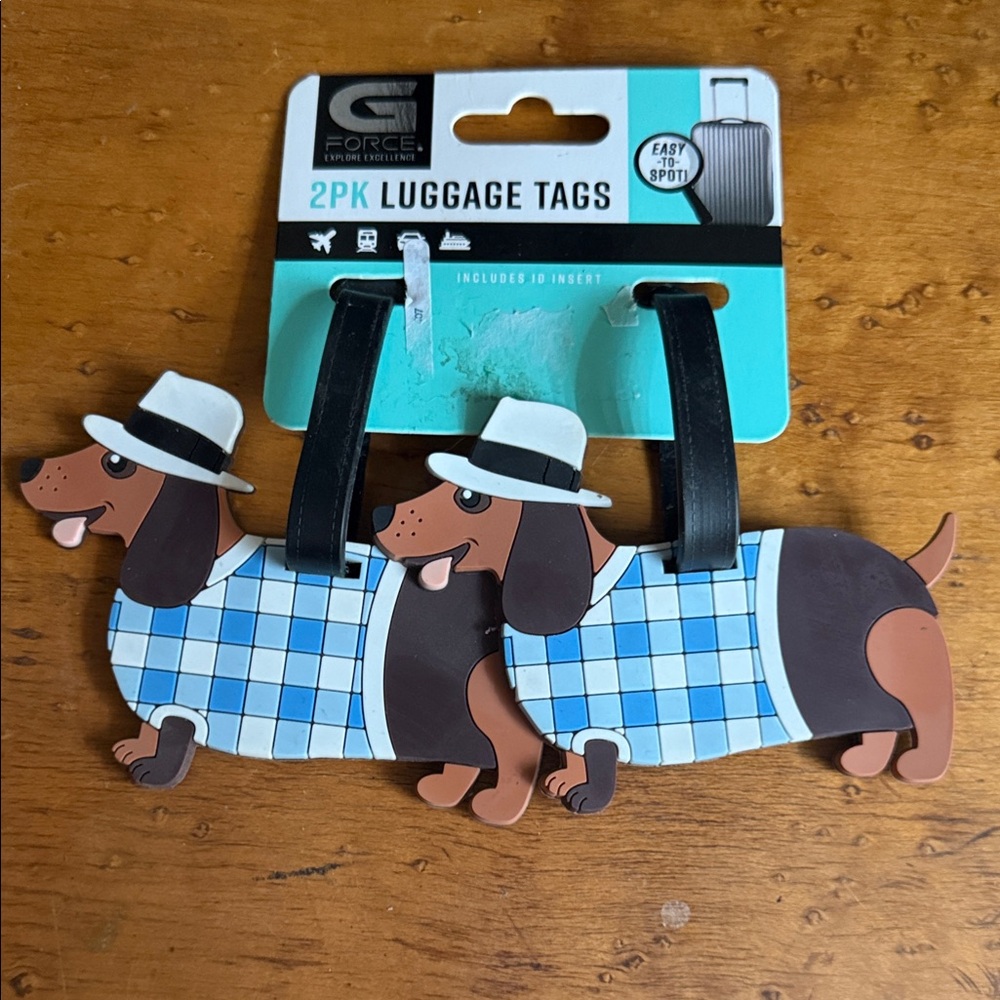 NWT Dachshund Dog Luggage Tags in Blue Plaid (2pk)